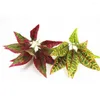 Decorative Flowers 6-Pronged Artificial Leaf Stem Small Potted Lifelike Plastic Silk Cloth Plant Faux Home Viewing Ornaments