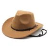 Chapeau Fedora de Cowboy en feutre pour femmes et hommes, casquette de Jazz, casquette d'automne et d'hiver avec corde, 10 couleurs, 2023