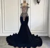 Luxe longues robes de bal 2024 sexy style sirène brillant argent cristaux de diamant noir fille velours soirée gala robes de soirée robe de soirée personnalisée