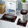 Shower Curtains 4 Pcs Curtain Set Black Red Gold Floral With Non-Slip Rugs Toilet Lid Cover And Bath Mat Bathroom Decor 72" X