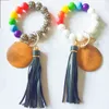 Foreign trade beaded bracelet key chain personalized creativity silicone rainbow bracelet PU leather tassel key ring