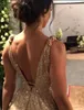 Sexy gouden A-lijn formele prom-jurk 2023 Mouwloze spaghetti-riem Backless Sequine Evening Gala feestjurken Robe de Soiree Customeded