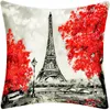 Kudde modern linne romantisk Paris London täcker Eiffeltornet Big Ben Print Pillows Case Valentine Lovers Soffa Throw