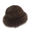 Mützen Beanie/Totenkopfkappen ICYMI Echtpelzmütze Winter für Damen Natur mit russischer Sonne Stricken Eimer Hüte