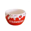 Skålar ins stil söt söt jordgubbsmjölk kreativ keramik stor frukt sallad skål hem frukost kopp mugg gåva för flickor