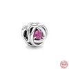 Prata 925 Fit Pandora Original Charms DIY Pingente Feminino Pulseiras Contas Nova Pedra de Nascimento Openwork Eternity Circle Charm Fine DIY