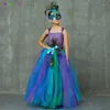 Girl's Dresses Flower Princess Peacock Come for Girls Wedding Birthday Party Tutu Dress Kids Pageant Ball Gown Feathers Girl Tulle Dresses W0314