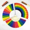 Home Decoratie Regenboog Hand vastgehouden vouwventilator zijde vouwen handventilator vintage stijl regenboogontwerp gehouden fans voor verjaardagsgraduatie vakantie 0319