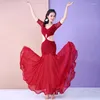 Stage Draag Women Belly Dance One Piece Dress Sexy Oriental Suit Group Training Performance Kostuums Mesh Fairy Sequins Rok