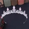Hårklämmor Barrettes Pink Silver Color Princess Full Crystal Crown Tiaras för kvinnor Luxury Rhinestone Girls Bride Wedding Jewelry