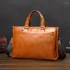 Briefcases Leather Men's Bag Handbag Men Business Briefcase Cross Section Soft Shoulder Messenger Computer Large 2023