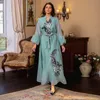 Этническая одежда 2023 Скромная модная вечеринка Abayas для женщин сетчание цветочной вышивкой индейка