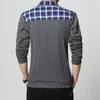 T-shirt da uomo Moda Risvolto Plaid Cuciture Camicia da uomo Maglietta Big Size Business Casual Teen Autunno Inverno T-shirt semplice