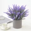 Decorative Flowers Artificial Flocked Plastic Lavender Bundle Fake Plants Wedding Bridal Bouquet Indoor Door Home Kitchen Office Table