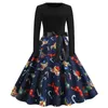 Casual Dresses Christmas Costumes Rave Party Dress Women Robe Long Sleeve Vintage Winter Printed Big Swing Vestidos