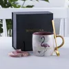 Tasses Contractées Le Flamant Rose Ins Dazzle Couleur Perle Marque Tasse Avec Couvercle Une Cuillère Lait Café Amoureux Coffrets Cadeaux En Céramique