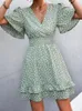 Casual jurken groene mini jurk dames zomer vlinder mouw sexy v nek dames boho polka dot a-line strand zonsondergang vestidos