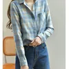 Women's Blouses Women Elegant Long Sleeve Buttons Shirts Female Casual Spring Autumn Ladies Blouse Work Plaid Pockets Tops A10