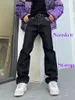 Jeans da uomo Jeans da uomo in stile Y2K con decorazioni floreali in vita, pantaloni streetwear casual oversize, stampa di lettere hip-hop punk, stile Harajuku a gamba dritta