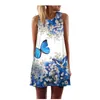 Casual Dresses Summer Dress Loose Sleeveless Butterfly Print A-Line Mini Skirt O-neck Beach Sundress Party Women