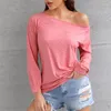 T-shirt da donna WIRELESS AGE Camicia Donna One Word Collar Slim Fit Manica lunga Off spalla Tinta unita Casual Lady Top Summer Fashion Wild