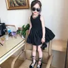 Vestidos da menina 2-8y bebê meninas roupas crianças verão roupas infantis adolescente deslizamento vestido preto saia sem costas oco out princesa tutu menina festa