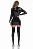 Robes Décontractées Femmes En Cuir PU À Manches Longues Fermeture Éclair Wetlook Latex Gaine Vêtements Sexy Femme Dos Nu Sein Exposant Court Vêtements De Plein Air