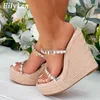 Sandalen Nieuw kristallen platform Wedges Slippers Zomer Peep Toe schoenen vrouw sexy super high mules vrouwelijke sandalen 230316