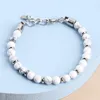 Link Bracelets Chain BETTER 6mm Natural Stone Tiger Eye White Turquoises Bead Bracelet Men Women Cute Rosary Bangles Stainless Steel