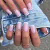 Faux ongles 24 pièces longue tête plate blanc ligne ondulée conception fausse ballerine française couverture complète détachable presse sur les conseils