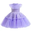 Vestidos de menina Flor Tulle Bordado Baby Girls Dress Dress Creimony Roupeding Bow tutu Party Party Elegant Girls Dress Dress Kids Vestidos W0314