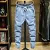 Mens Jeans Winter Slim Fit Business Fashion Denim Blosers растянуть брюки брюки Black Blue 230317