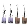 Boucles d'oreilles pendantes 2 paires perle thé au lait Taiwan Boba bulle drôle pour les femmes café foncé violet