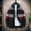 Heren truien winter patchwork gestreepte trui mannen lente herfst fleece dikke warme zip vest jasjasers