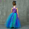 Girl's Dresses Flower Princess Peacock Come for Girls Wedding Birthday Party Tutu Dress Kids Pageant Ball Gown Feathers Girl Tulle Dresses W0314