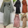 民族衣類Eid Mubarak Dubai Turkey Muslim Satin Abayas for Women Turkish Hijab Caftan Dress Kaftan Islamic Vestido Arabe Mujer