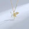 Chains N025ZFSILVER 925 Sterling Silver Fashion Luxury Trend White Zircon Gold Butterfly Necklaces For Women Wedding Chram Jewelry Gift