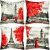 Kudde modern linne romantisk Paris London täcker Eiffeltornet Big Ben Print Pillows Case Valentine Lovers Soffa Throw