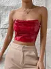 Women's Tanks Wsevypo Red PU Leather Bandeau Crop Tops Spring Summer Off-Shoulder Ruched Strapless Tube Women Street Club Backless Vest