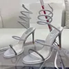 Sandálias de cobra de tornozelo Cristal Fuckle Seda High Salto alto Designer de designer Sapatos de casamento Sapatos de casamento Rhinestone Mulheres moda de moda sexy sapatos com caixa