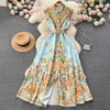 famous brandSummer Casual Dresses Women New Palace Style High Waist Suspenders Cake Dress Mid-length Print Runway Party Dresses 2023