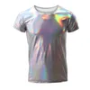 Heren t shirts pu lederen mannen latex natte look podium show dance clubkleding t-shirts casual korte mouw strakke tops tees streetwear