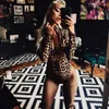 Kobiety Jumpsuits Rompers Fashion 2023 Seksowne pół Turtleck Party Bodysuit Club Skinny Lopard Print Długie rękawie zamek błyskawiczny