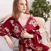 Dames slaapkleding bedrukte bloem gewaad nachthemd vrouwelijke kanten trim kimono ochtend badjas jurk zomer nachtkleding satijn intieme lingerie