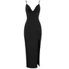 Casual Dresses Women Summer Sexy V-Neck Tank Off Shoulder Backless Asymmetry Split Camisole Street Party Evening Mid-Calf Dress White Black