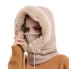 Beanies Beanie/Skull Caps Fur Cap Mask Set Hooded For Women Sticked Cashmere Neck Warm Ryssland utomhus Skidåkning Hatt Tjock Pluf Fluffy W