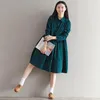 Casual Dresses Mori Girl Autumn Winter Women Lolita Dress Blue Green Cartoon Print Vestidos Preppy Cute Kawaii Elegant Corduroy MH317