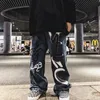 Hommes Jeans Y2k Coréen Casual Streetwear Bleu Harajuku Vintage Graffiti Large Jambe Baggy Droit Denim Pantalon Pantalon Hommes Vêtements 230317