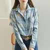 Women's Blouses Women Elegant Long Sleeve Buttons Shirts Female Casual Spring Autumn Ladies Blouse Work Plaid Pockets Tops A10