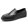 Kleidschuhe Bequeme Herren-Loafer Luxus 2023 Stil Schwarz Echtes Leder Slip On Italienischer Mann Flache Weiche Lässige Fahrt